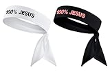100% Jesus Sports Head Tie Headband Soccer Fútbol Football White Black Athletics Fitness - Stretch Sweatband Headwrap Ninja Tie Bandana Moisture Wicking White Black Metallic Gold (Set 1)