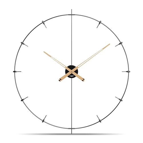 Cander Berlin Leander XXL Orologio da parete vintage silenzioso 60 cm con lancette in legno senza ticchettio grande moderno nero per soggiorno e cucina in metallo e fibra di vetro