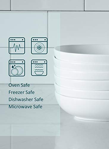 Wide and Shallow Porcelain Salad and Pasta Bowls Set of 6-24 Ounce Microwave and Dishwasher Safe Serving Dishes, Matte White