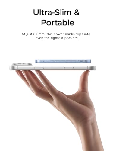 Image of UGREEN Magflow Air QI2 Power Bank, 8.6mm Ultra-Slim 5000mAh Magnetic Battery, 20W PD Fast Charging Portable Charger, MagSafe-Compatible External Battery for iPhone 17 /16 /15 /14 Series, Blue