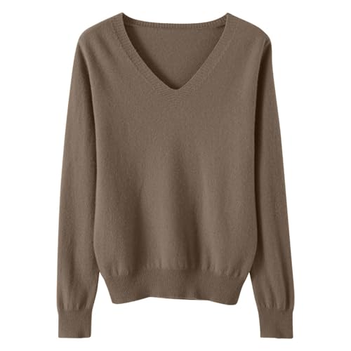 OIOLOYJM Fall Cashmere Sweaters for Women 2025 V Neck Long Sleeve Tops Lightweight Knitted Pullovers Merino Wool Sweater