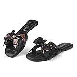 MUSSHOE Sandals for Women Dressy Summer Slip on Colourful Bowknot Flat Sandals for Women Black 8