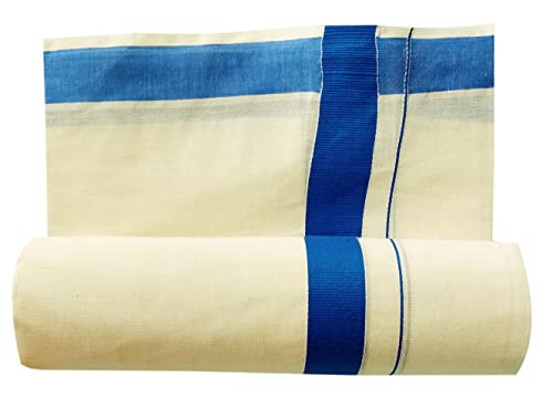 Image of Mens Thick Border 100% Cotton Cream Dhoti 4.0 Meters Double Mundu /Vesti