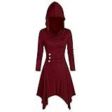 Women Hooded Sweatshirt Dress Long Sleeve Bandage Medieval Vintage High Low Cloak Robe Renaissance...
