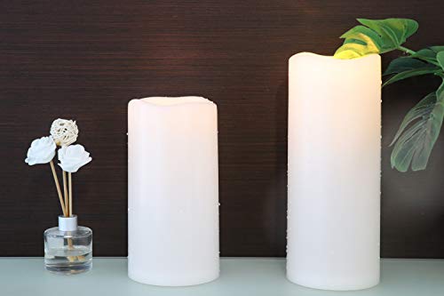 Eldnacele Wasserdichte Flammenlose Kerzen mit Fernbedienung/Timer-Funktion, Batteriebetriebene Große Flackernde LED-Säulenkerzen für Outdoor Garten Laternen Dekoration(Weiß,10cm x 20cm/25cm)