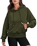 BTFBM Women's Casual Long Sleeve Cropped Hoodies Pullover Fall Winter Fashion Drawstring Sweatshirts Tops Pockets(Solid Army Green, Medium)