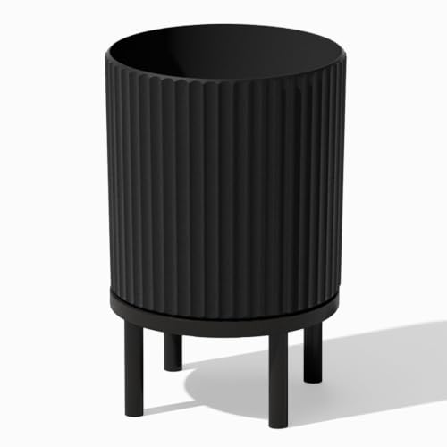 Image of Veradek Demi Series Round Planter w / Stand for Porch /Patio | Durable Plastic-Concrete & Wooden Stand | Modern Decor for Tall Plants, Flowers