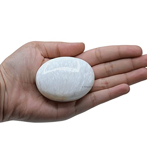 Image of Amazing Gemstone Scolecite Crystals and Healing Stones - Extra Large Palm Stone Crystals Piedra - Crystal for Good Luck, Positive Energy, Meditation - Unique Stocking Stuffers Gifts for Women, Men