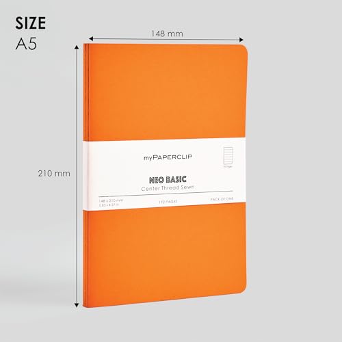 Image of myPAPERCLIP NeoBasic A5 Ruled Notebook | 192 Pages, 80 GSM, 250 GSM Soft Cover, A5 (5.83 x 8.27 in) | Orange
