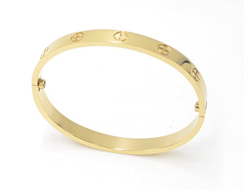 SEFILKO Luxury Gold-Plated Stainless Steel Simple Style Love Bangle Bracelet for Women Men (Gold in size 16)