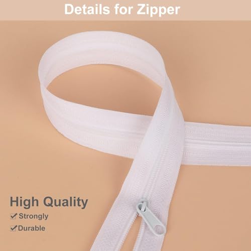 M Fabrics 5 Meters Open Zipper with 10 Steel Zip Puller in Meter for Tailoring, Stitching, Bags and Purse (Open Ended Zip) - (5 Meter Roll + 10 Steel Zips Runner) - (Cream)