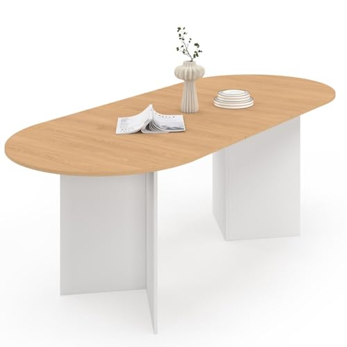 IDMarket - Table à Manger Extensible Ovale Marthe 6-10 Personnes Bois façon hêtre et Blanc 160-200 cm