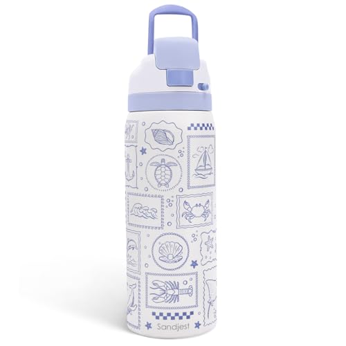 Image of Sea Animals Stainless Steel Water Bottle, Vacuum Insulated, Push-Button Lid, 32 oz, Gifts for Women Girls Friends Teens Birthday Christmas