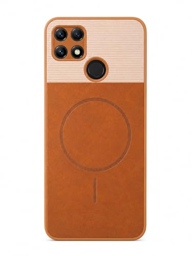 Image of Bintage Dual-Leather Mac Safe Design Phone Case| Soft Touch Finish | Full Camera Protectection Back Cover Compatible for Realme 20 / C25s / C25 / C12 - White & Nut Brown