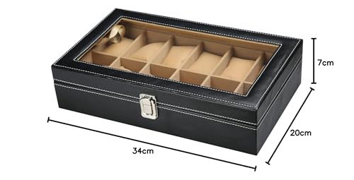 Image of ZENWOOD Black and Beige Unisex 12 Slots Watch Box Organizer PU Leather Watches Display Case Storage Box