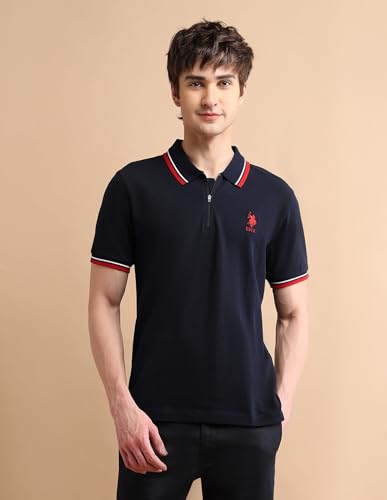 Image of U.S. POLO ASSN. Solid Slim Fit Polo T Shirts for Men - 100% Cotton, Half Sleeve Mens Tshirt - XL, Navy