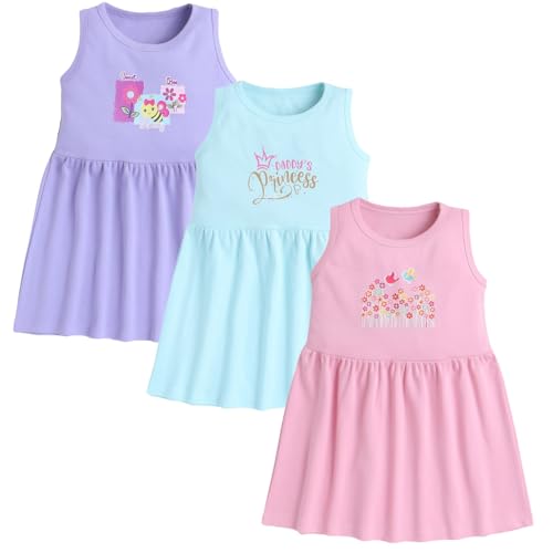 Image of EIO Girls Cotton Frock Dress Combo Pack et | Multicolor Knee Length Casual Dresses for Kids | Soft & Breathable Summer Wear Outfit Frock Set