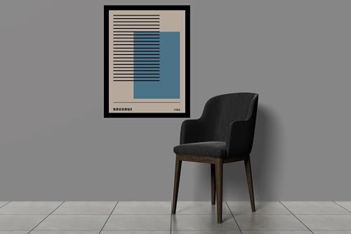 Image of BLINKART Vintage Bauhaus Retro Geometric Aesthetic Poster Gallery | Colorful Wrap Framed For Home Office Studio Living Room Modern Art Studio Decoration Abstract Shapes | (d146) | 13x10 Inch