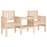 vidaXL Gartenbank, 2-Sitzer Bank mit Tisch Ablage, Sitzbank Parkbank mit Latten-Design, Holzbank Gartensessel Gartenmöbel, Massivholz Kiefer