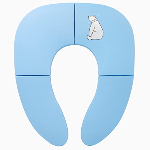 Pejoye Asiento plegable de viaje para niños y niñas, asientos de inodoro para niños, ventosas antideslizantes, incluye bolsa de viaje, color azul Cover