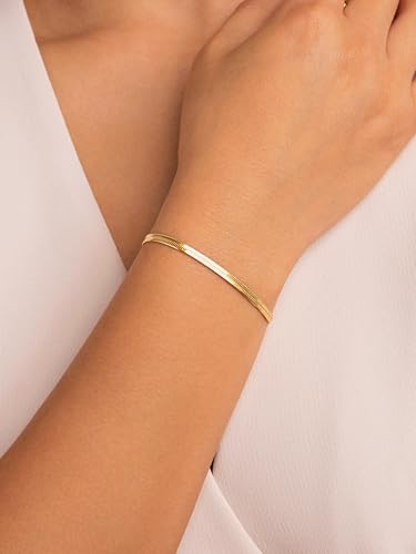 Miniatura 2 de SINGULARU - Pulsera Lisse S. Acero con Acabado en Baño de Oro de 18 Kt. Cadena Plana. Talla Única 16 cm con Alargador 3 cm. Joyas para Mujer