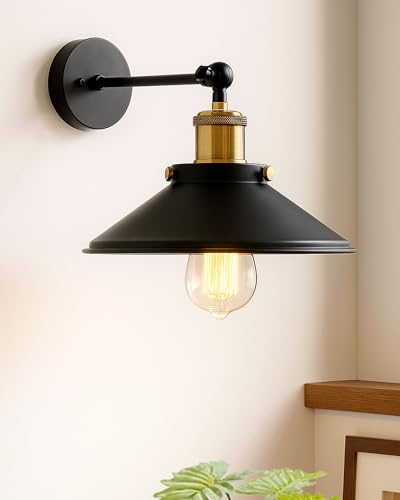 Image of Homesake Edison Cone Shade Wall Lamp, Antique Gold Vintage Industrial Loft, E27 Holder, Decorative, Swing Wall Light