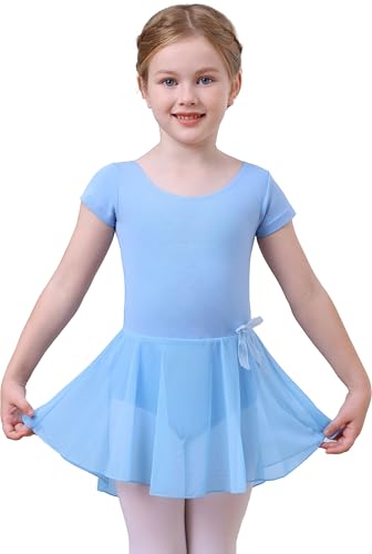 Image of MdnMd Girls Toddler Ballet Leotard with Skirted Short Sleeve Dance Gymnastic Ballerina Ballet Outfit Dress