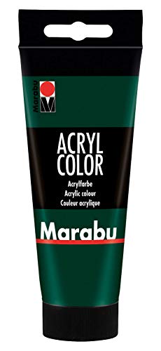 Marabu 12010050075 - Acryl Color tannengrün 100 ml, cremige Acrylfarbe auf Wasserbasis, schnell trocknend, lichtecht, wasserfest, zum Auftragen mit Pinsel und Schwamm auf Leinwand, Papier und Holz