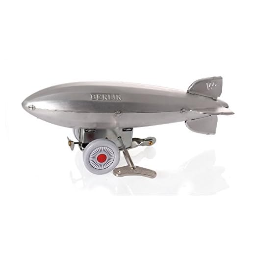 Traumreisen mit dem Luftschiff: Aufstieg, Fall und Rückkehr der Zeppeline 6 Zeppelin mit Aufziehwerk, Aluminium, 20 cm - Nostalgisches Blechmodell