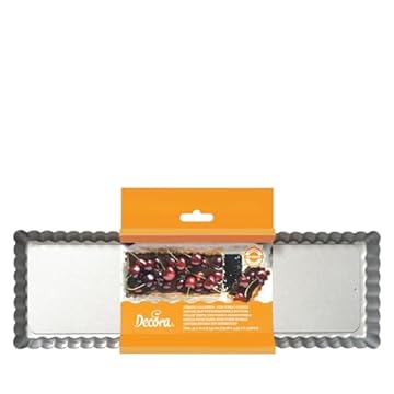 Decora 0070026 Stampo Crostata Antiaderente Rettangolare con Fondo Mobile 35x11x2,5 cm, Acciaio, Grigio, 35 x 11 x 2,5 h cm