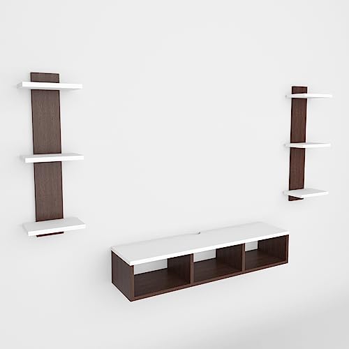 Image of ESTANTERIA Tv Unit for Living Room 43 inch Engineered Wood Wall Mounted TV Entertainment Set Top Box Floating Stand with Shelves for Books Decorative Item Cabinet for Living Room, Bedroom (20DX73H)