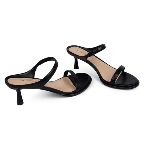 Image of Modatope Two Strap Heeled Sandals for Women Kitten Heel Rounded Toe Heels Women Slip on Open Toe Sandals