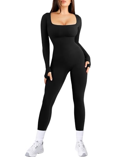 Popilush Jumpsuits for Women Long Sleeve Built In Bra Black L - image 1