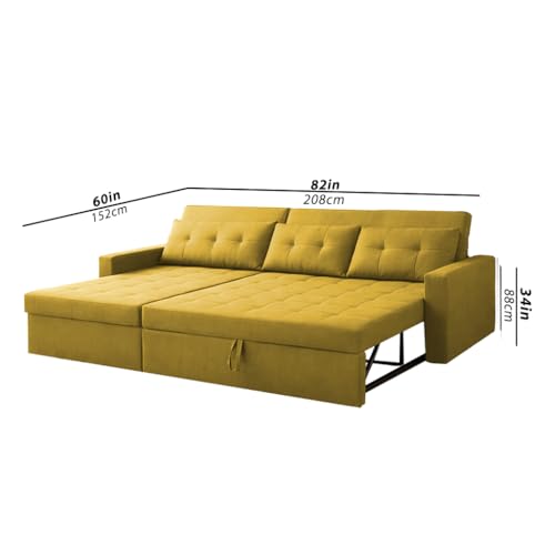 Image of Emilio 4 Seater LHS L - Shape Pull-Out Sofa Cum Bed Sofa for Living Room (Yellow Fabric Color) Premium Fabric Sofa Set for Living Room Sofa Cum Bed