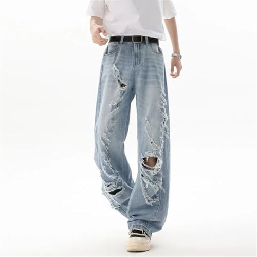 Men's Trendy American Style Ripped Denim, Loose Fit Wide Leg, Casual Summer Trousers4