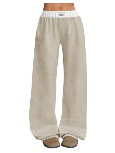 Image of RoseSeek Girl's Baggy Sweatpants Letter Patched Wide Leg Pants Elastic Waist Long Trousers Joggers Trendy