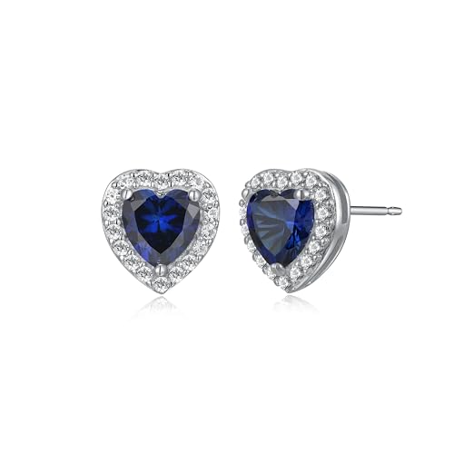 Amazon Essentials Sterling Silver Created White Sapphire Halo Heart Stud Earrings, (previously Amazon Collection)