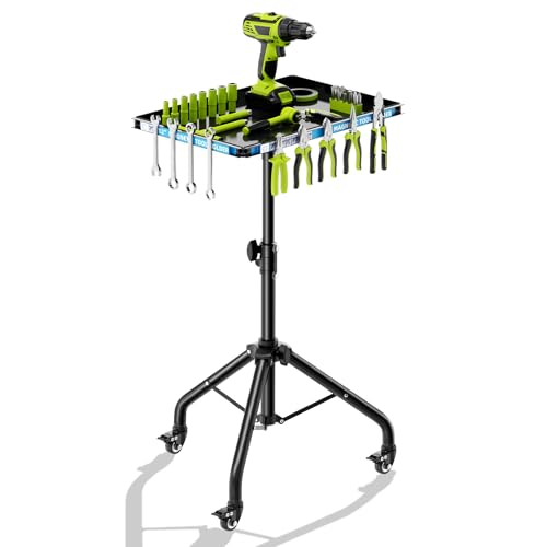 Adjustable Height Rolling Tool Cart with Wheels, Rolling Work Table with Magnetic Strip Mobile Work...