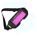 SOLUSTRE Selbstverdunkelnde Schweißerbrille aus ABS mit Ersatzgläsern Solarbetriebene Schutzbrille zum Schweißen Schneiden und Löten für Augenschutz