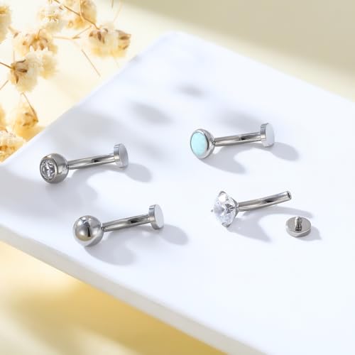 4 Pcs 14G Titanium Floating Belly Button Rings for Women Hypoallergenic Flat Back Belly Button Ring 8mm/10mm/12mm/14mm Internally Threaded CZ Navel Rings Piercing Jewelry3
