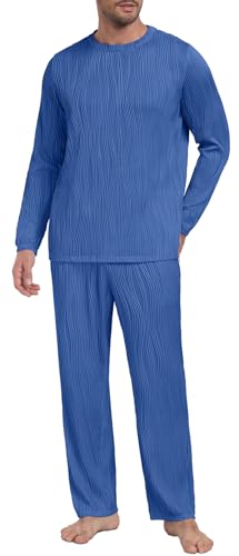PrinStory Men's Pajama Set Soft Long Sleeve Shirts and Pants Mens Pjs Loungewear 2025 Outfits4