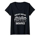 donna chillin with my snowmies – funny silly christmas snowman maglietta con collo a v