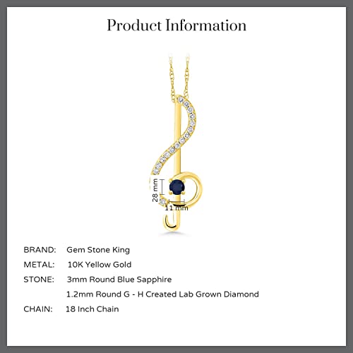 Gem Stone King 10K Gold 3MM Round Gemstone Birthstone and White Lab Grown Diamond Treble Clef Pendant Necklace Music Note Jewelry Gift For Women By Keren Hanan3
