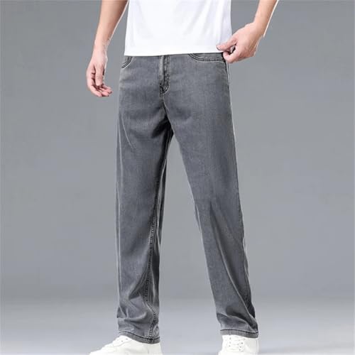 Men's Summer Thin Jeans High Waist Loose Fit Straight Denim Trousers Business Casual Style3