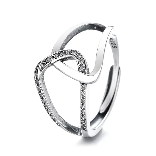 Bague en argent 925 femme avec large anneau géométrique ajustable en zircon