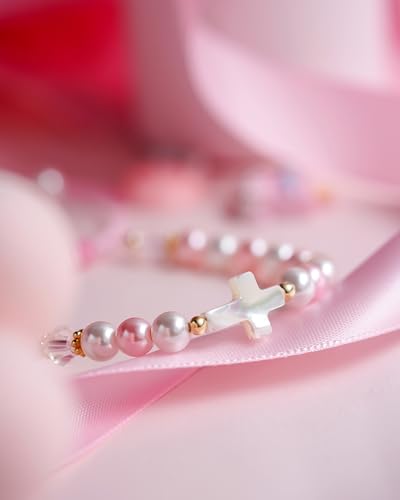 HGDEER Birthday Gifts for Girls, Adjustable Pink White Pearl Cross Bracelet for Girls Daughter Granddaughter Niece3