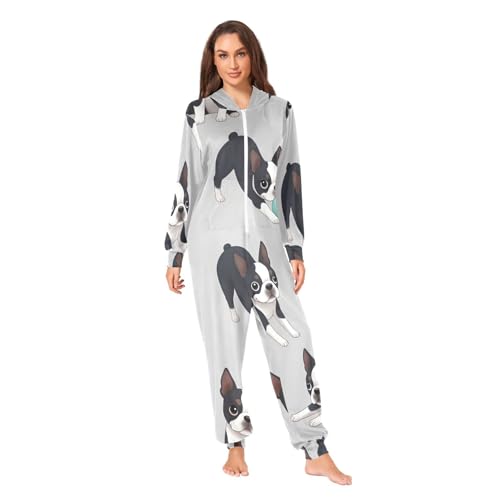 GAIREG Carino Boston Terrier Cane Grigio Con Cappuccio Tutina Pjs, Calda Tutina Natale con Cappuccio per l'Inverno, Carino Cane Boston Terrier Grigio, Large
