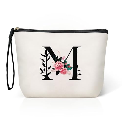 TOPEAST Make Up Bags for Women - Personalized Cute Makeup Bag Cosmetic Travel Makeup Bags Toiletry Pouch Gift for Women Birthday Friend Female Friendship Sister Mom (Letter M)