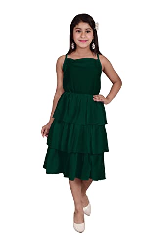 Image of Knee Length Crepe Layered Sleeveless Dress for Girls