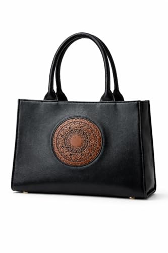 Image of Women's Leather Tote Bag | Structured for Office, Casual, Party & Formal Use | Stylish Shoulder Carry Tote (Black)
